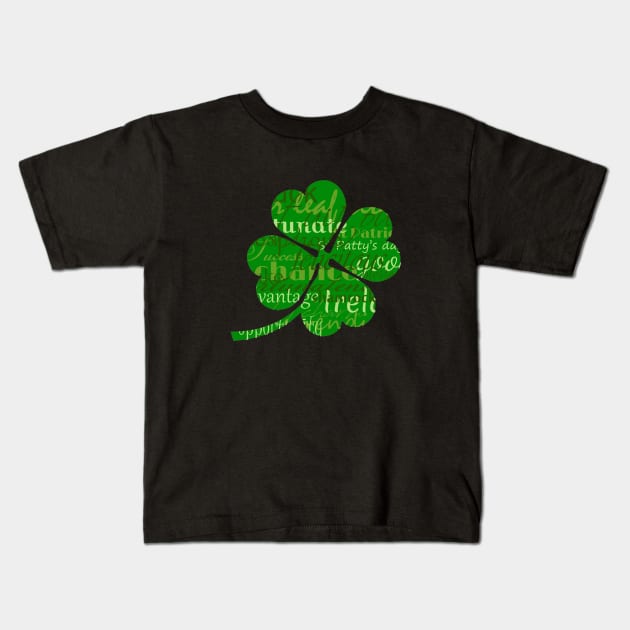 Irelands St patricks day worded 4 leaf shamrock Kids T-Shirt by ownedandloved